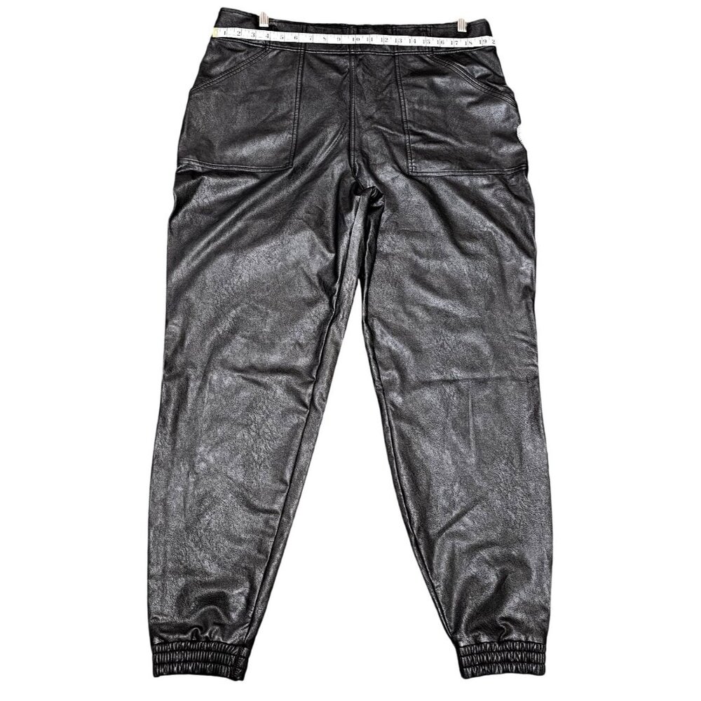 Nordstrom Faux Leather Jogger Pants 3X Noir Black Plus Size Women's Elastic Wais - Picture 6 of 11